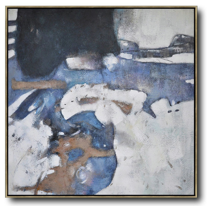 Original Painting Hand Made Large Abstract Art,Oversized Abstract Painting,Large Oil Canvas Art,White,Blue,Black,Gray.etc